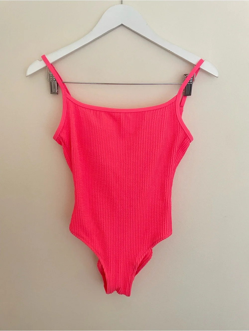 Aerie Crinkle Scoop One-Piece Swimsuit in Neon Coral Pink XS